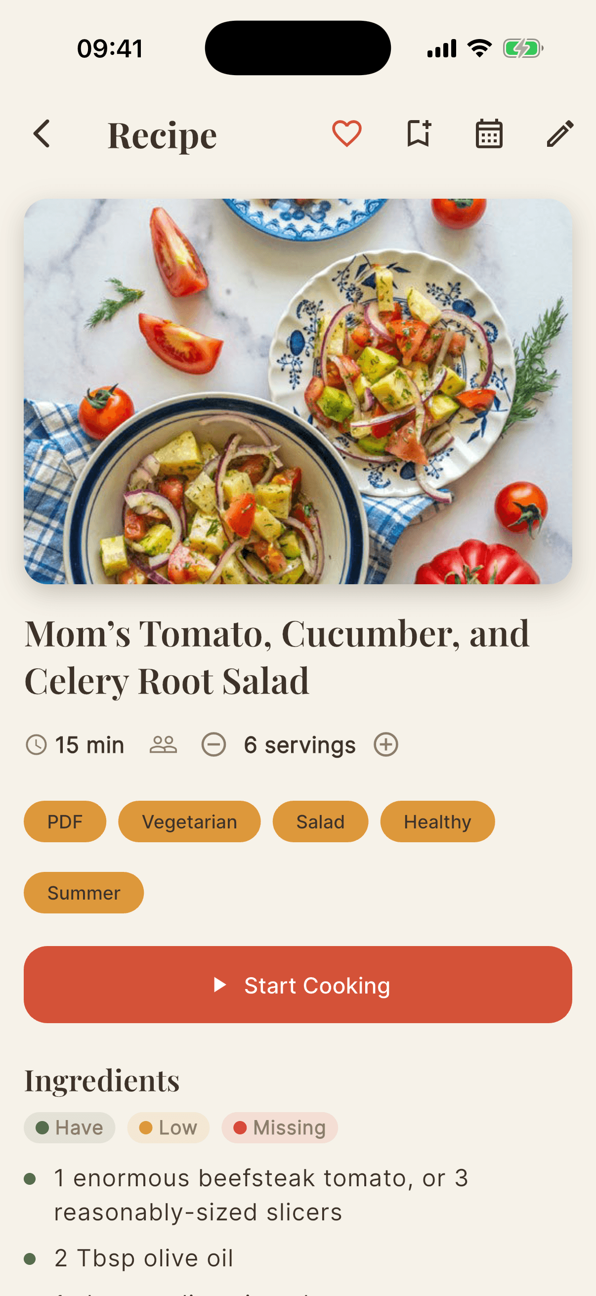 CookFlic app — recipe details with photo, cook time, and ingredients